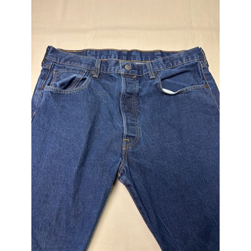 Levis 501 Original Fit Mens Dark Wash Straight‎ Leg Button Fly Jeans 38x32 - Picture 2 of 15